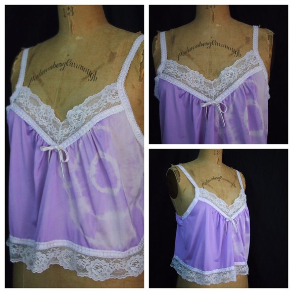 Jill Andrea of New York Other - vtg JILL ANDREA Purple Tie Dye Retro Nylon Camisole Top LACE Hippie Boho USA M